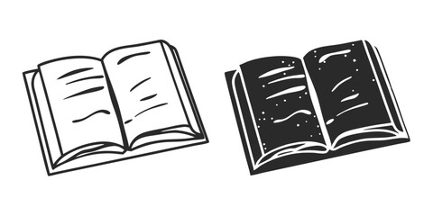 Open Book Sketch - Transparent Engraving, Scratch-Board Black & White Illustration