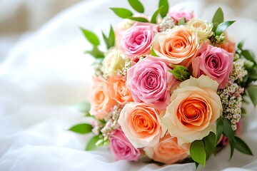 Pastel rose bridal bouquet on silk