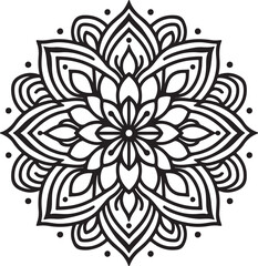 Elegant Mandala Line Art, Symmetrical Black and White Floral Vector Design, silhouette vector style with white background, Simple Floral Mandala Design Template