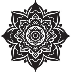 Elegant Mandala Line Art, Symmetrical Black and White Floral Vector Design, silhouette vector style with white background, Simple Floral Mandala Design Template