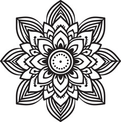 Elegant Mandala Line Art, Symmetrical Black and White Floral Vector Design, silhouette vector style with white background, Simple Floral Mandala Design Template