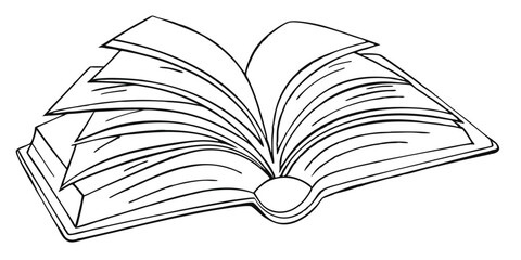 Open Book Sketch - Transparent Engraving, Scratch-Board Black & White Illustration