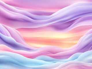 Serene pastel landscape with flowing clouds at sunset, creating a calming atmosphere