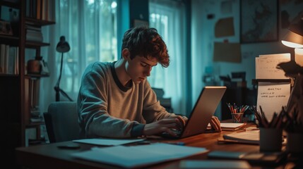 Teenager shadowing a professional in an office, observing and taking notes, educational atmosphere