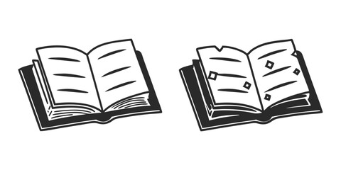 Open Book Sketch - Transparent Engraving, Scratch-Board Black & White Illustration