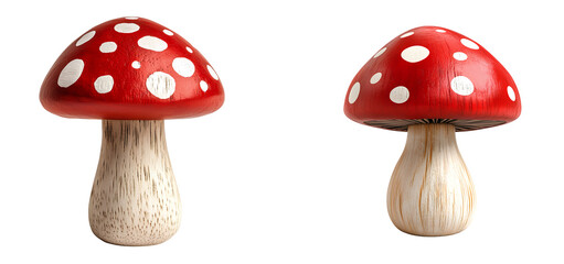 Obraz premium A Set off mushroom made of wood and painted in bright tones, is isolated against a Transparent background