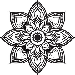 Elegant Mandala Line Art, Symmetrical Black and White Floral Vector Design, silhouette vector style with white background, Simple Floral Mandala Design Template
