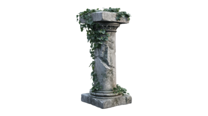 Ancient Stone Column Overgrown with Ivy Nature Ruin