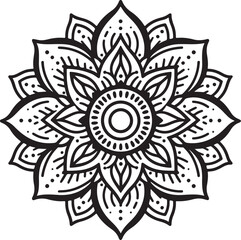 Elegant Mandala Line Art, Symmetrical Black and White Floral Vector Design, silhouette vector style with white background, Simple Floral Mandala Design Template