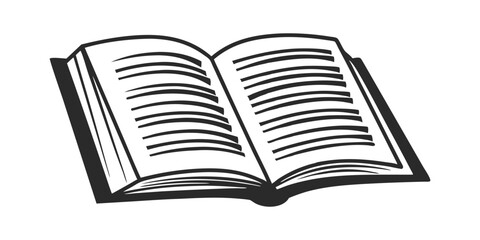 Open Book Sketch - Transparent Engraving, Scratch-Board Black & White Illustration