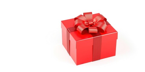 Red Gift Box with Bow on White Background - Holiday Gift