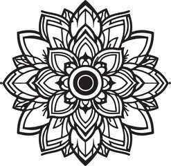 Elegant Mandala Line Art, Symmetrical Black and White Floral Vector Design, silhouette vector style with white background, Simple Floral Mandala Design Template