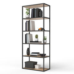 Loft style shelving unit made of metal and wooden shelves for accessories