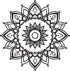 Elegant Mandala Line Art, Symmetrical Black and White Floral Vector Design, silhouette vector style with white background, Simple Floral Mandala Design Template