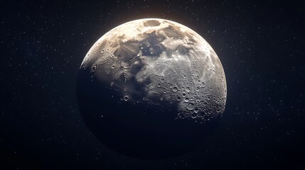 Fototapeta premium The surface of the moon illuminated by the distant glow of the Earth