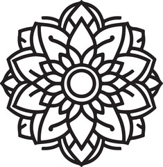 Elegant Mandala Line Art, Symmetrical Black and White Floral Vector Design, silhouette vector style with white background, Simple Floral Mandala Design Template
