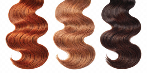 three copper hair swatches in different colour style isolated on white background