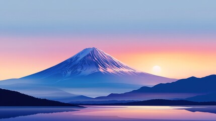 Fototapeta premium Scenic view of mount fuji at sunrise with reflective lake and colorful sky