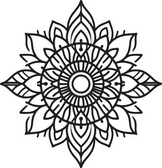 Elegant Mandala Line Art, Symmetrical Black and White Floral Vector Design, silhouette vector style with white background, Simple Floral Mandala Design Template