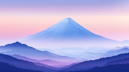 Fototapeta premium Serene mountain landscape at sunrise with pastel colors and misty layers