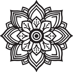 Elegant Mandala Line Art, Symmetrical Black and White Floral Vector Design, silhouette vector style with white background, Simple Floral Mandala Design Template