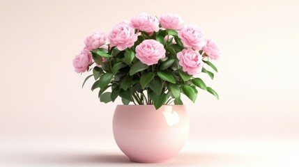 Fototapeta premium Beautiful Pink Roses in Modern Minimalist Pot for Home Decor