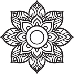 Elegant Mandala Line Art, Symmetrical Black and White Floral Vector Design, silhouette vector style with white background, Simple Floral Mandala Design Template