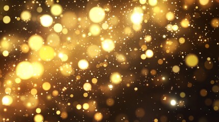Golden bokeh lights on dark background with sparkling particles