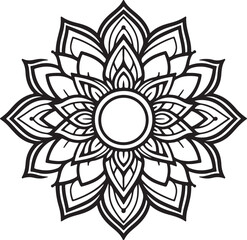Elegant Mandala Line Art, Symmetrical Black and White Floral Vector Design, silhouette vector style with white background, Simple Floral Mandala Design Template