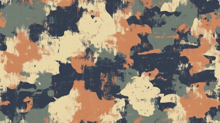 Abstract camouflage pattern with earthy tones in random brush strokes