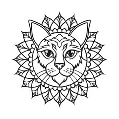 Line art design of a cat head with mandala vector illustration