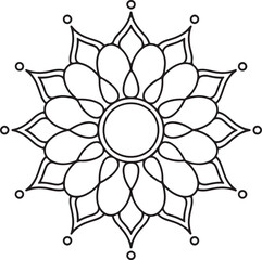 Elegant Mandala Line Art, Symmetrical Black and White Floral Vector Design, silhouette vector style with white background, Simple Floral Mandala Design Template