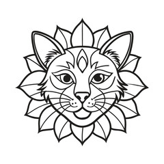 Line art design of a cat head with mandala vector illustration