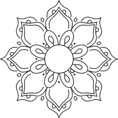 Elegant Mandala Line Art, Symmetrical Black and White Floral Vector Design, silhouette vector style with white background, Simple Floral Mandala Design Template