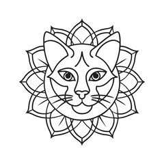 Line art design of a cat head with mandala vector illustration