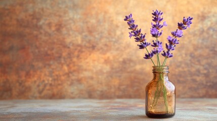 Single Lavender Sprig in Glass Bottle with Warm Light