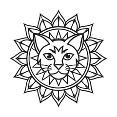 Line art design of a cat head with mandala vector illustration
