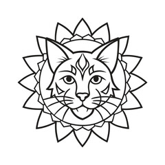 Line art design of a cat head with mandala vector illustration