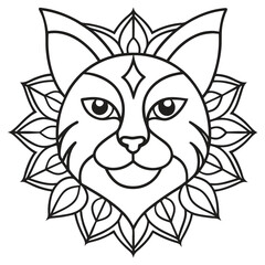 Obraz premium Line art design of a cat head with mandala vector illustration