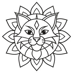 Fototapeta premium Line art design of a cat head with mandala vector illustration