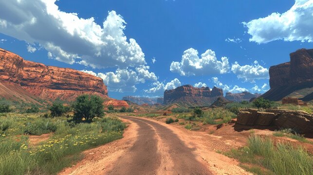 Desert Landscape Scenic Dirt Road Through Canyon