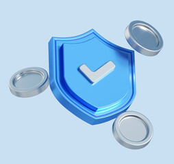 3d rendering of shield with money. simple 3d illustration for business and finance