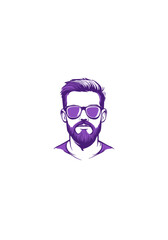 Stylized Vector Illustration of a Bearded Man Wearing Sunglasses in a Modern Hipster Design
