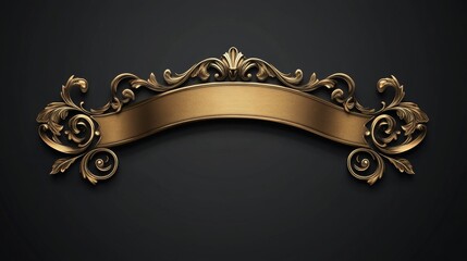 Elegant vintage gold ornate banner with swirls on black background