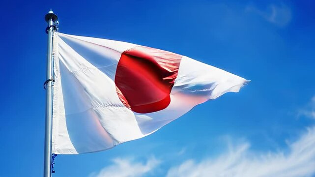 風になびく日本国旗と青空の躍動感4