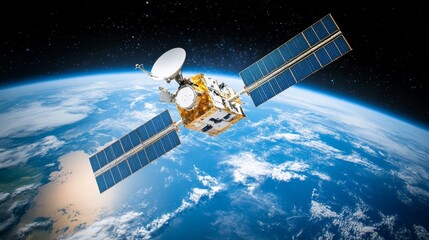 Fototapeta premium Satellite in Earths Orbit A high-resolution satellite capturing Earth from space.