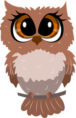 Cute zoo. Vector birds. Cute owl on a branch. Vector animals collection. Children's flat vector illustrations.