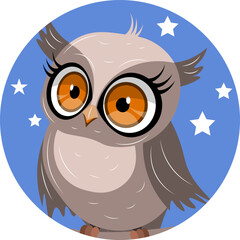 Cute zoo. Vector birds. Surprised owl and stars. Vector animals collection. Children's flat vector illustrations.
