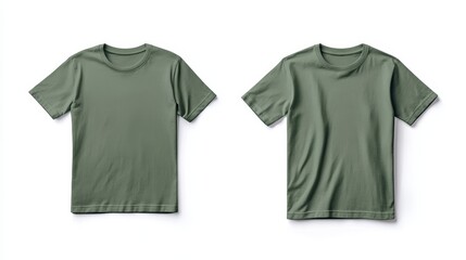 Green t-shirt mockup front and back template on white background
