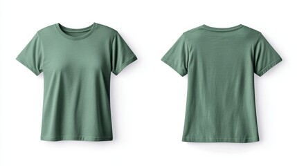Green t-shirt mockup front and back template on white background